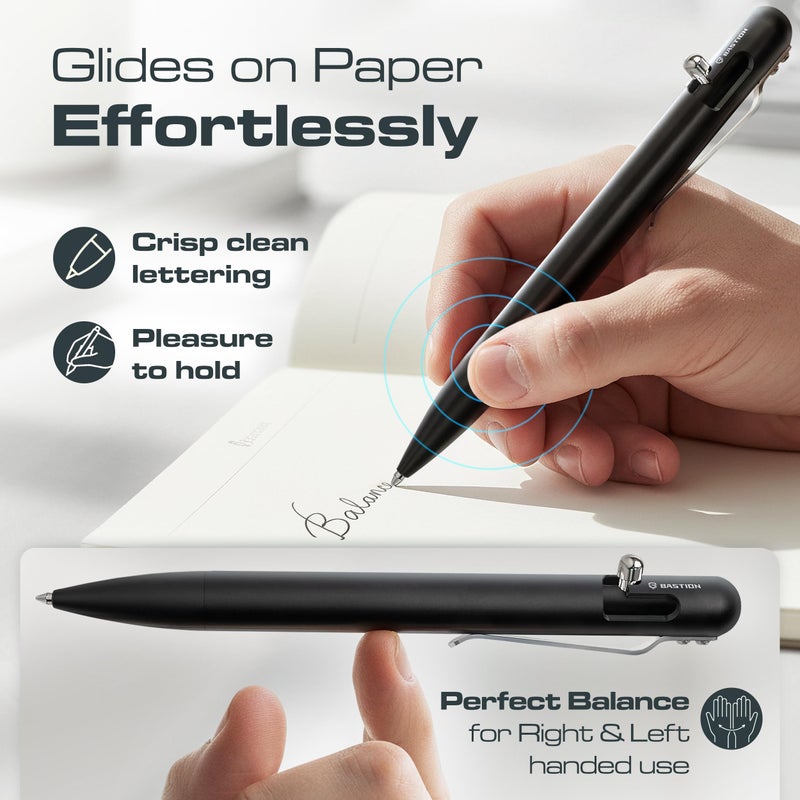 BASTION Aluminum Bolt Action HyperBolt Pen - CNC Machined Lightweight EDC Writing Tool, Refillable, Premium Everyday Carry Gift Pen for Professionals - Black - Image 3