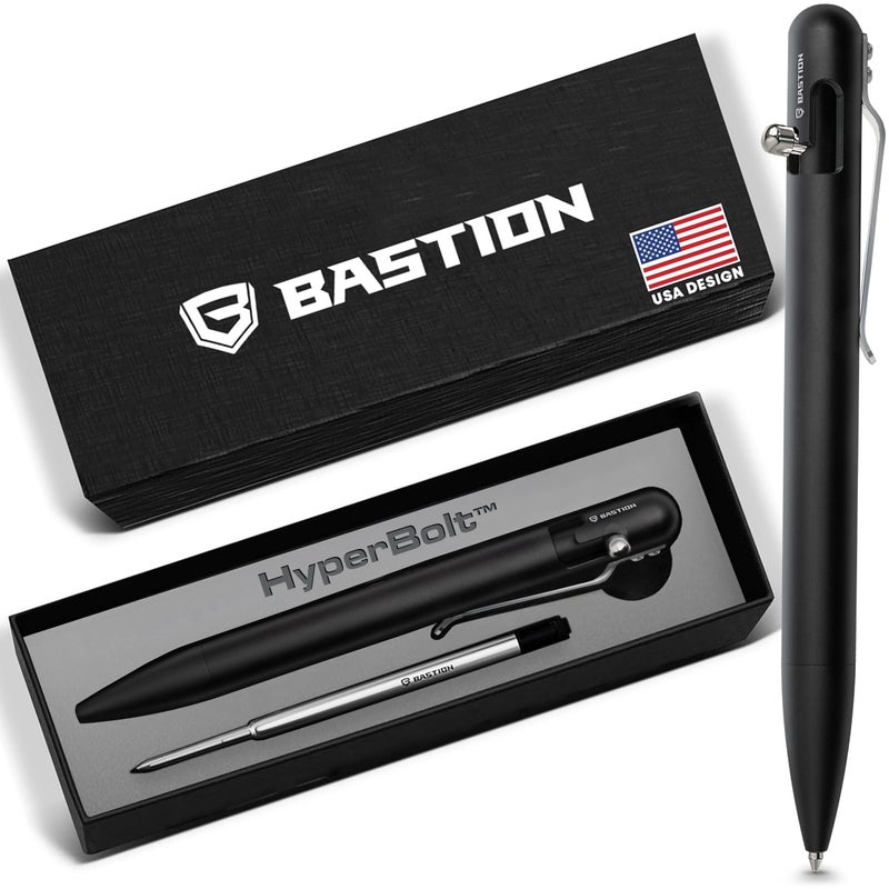 BASTION Aluminum Bolt Action HyperBolt Pen - CNC Machined Lightweight EDC Writing Tool, Refillable, Premium Everyday Carry Gift Pen for Professionals - Black - Image 1