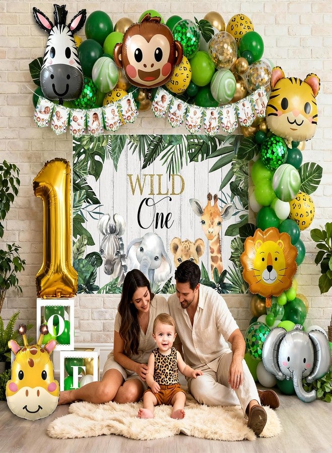 Winrayk Wild One Birthday Decorations Party Supplies, 1st First Birthday Decorations for Boy or Girl - Balloon Box, High Chair & Photo Banner, Backdrop, Jungle Safari Foil Balloon Arch, Hat, Poster - Image 4