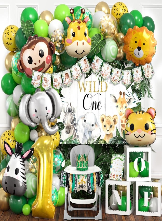 Winrayk Wild One Birthday Decorations Party Supplies, 1st First Birthday Decorations for Boy or Girl - Balloon Box, High Chair & Photo Banner, Backdrop, Jungle Safari Foil Balloon Arch, Hat, Poster - Image 1