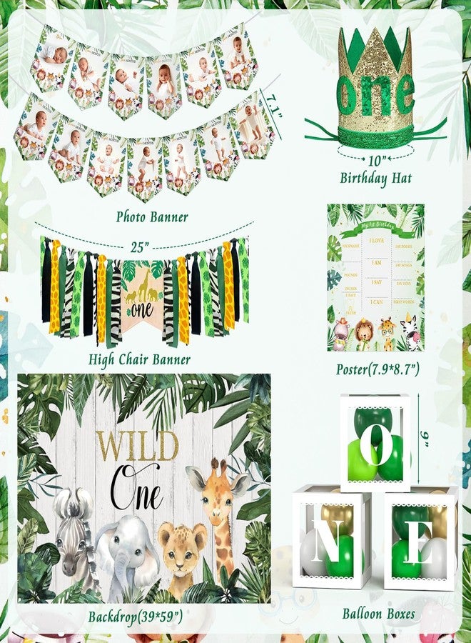 Winrayk Wild One Birthday Decorations Party Supplies, 1st First Birthday Decorations for Boy or Girl - Balloon Box, High Chair & Photo Banner, Backdrop, Jungle Safari Foil Balloon Arch, Hat, Poster - Image 3