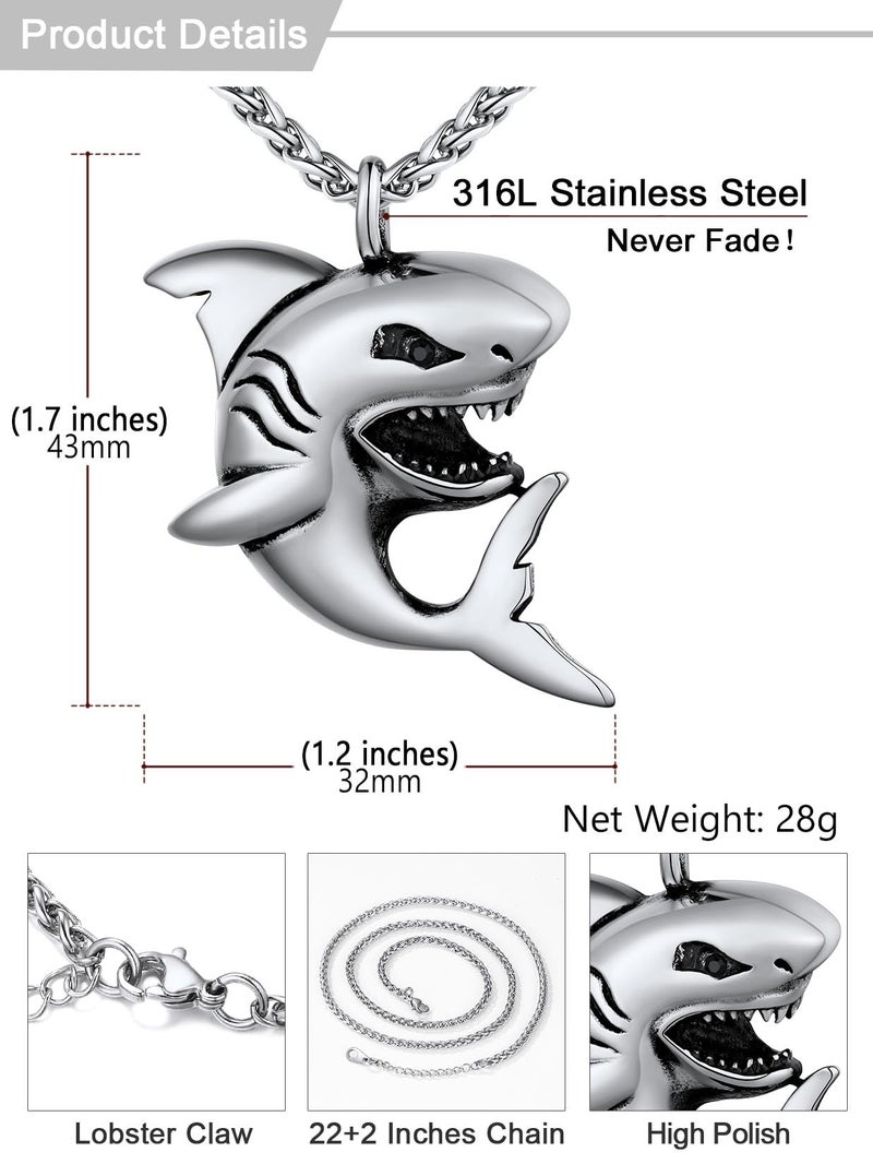 U7 Punk Shark Pendant Animal Jewelry with Stainless Steel Chain 22 Inch - Image 5