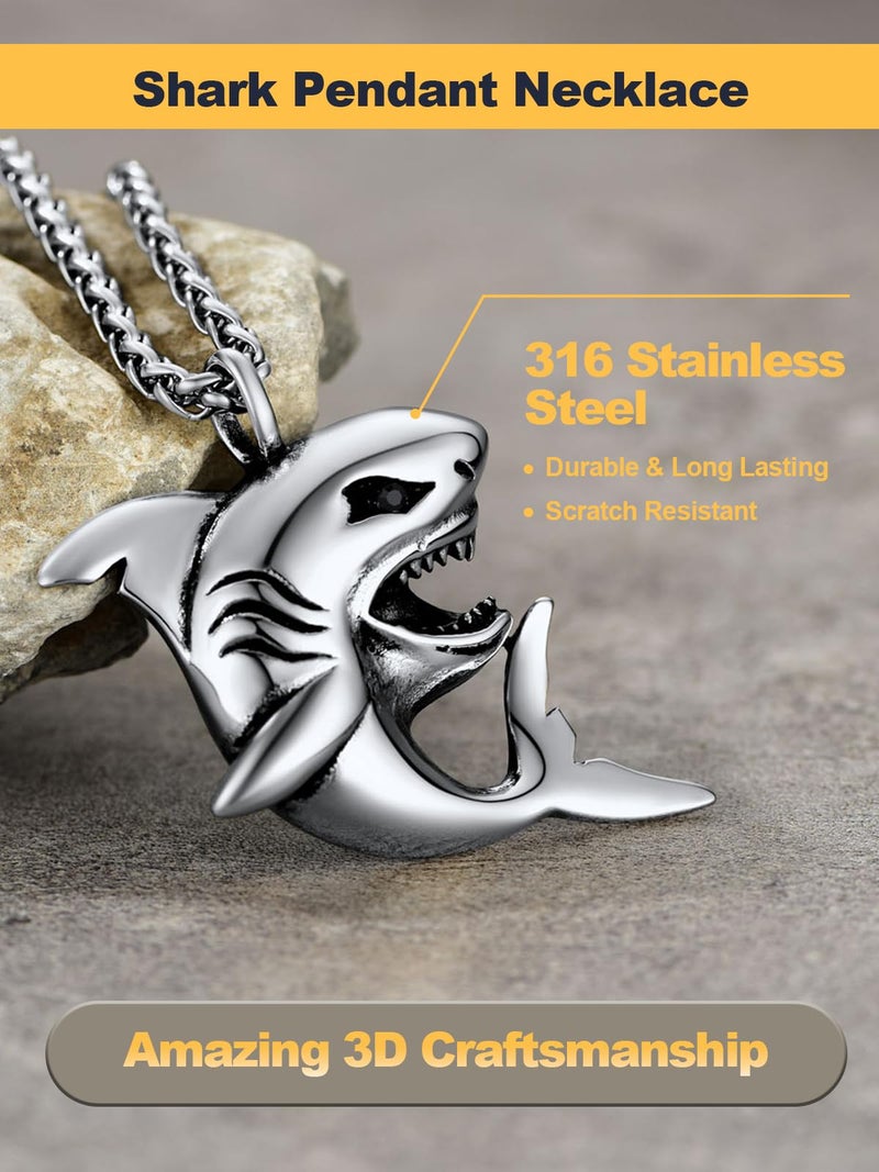 U7 Punk Shark Pendant Animal Jewelry with Stainless Steel Chain 22 Inch - Image 4