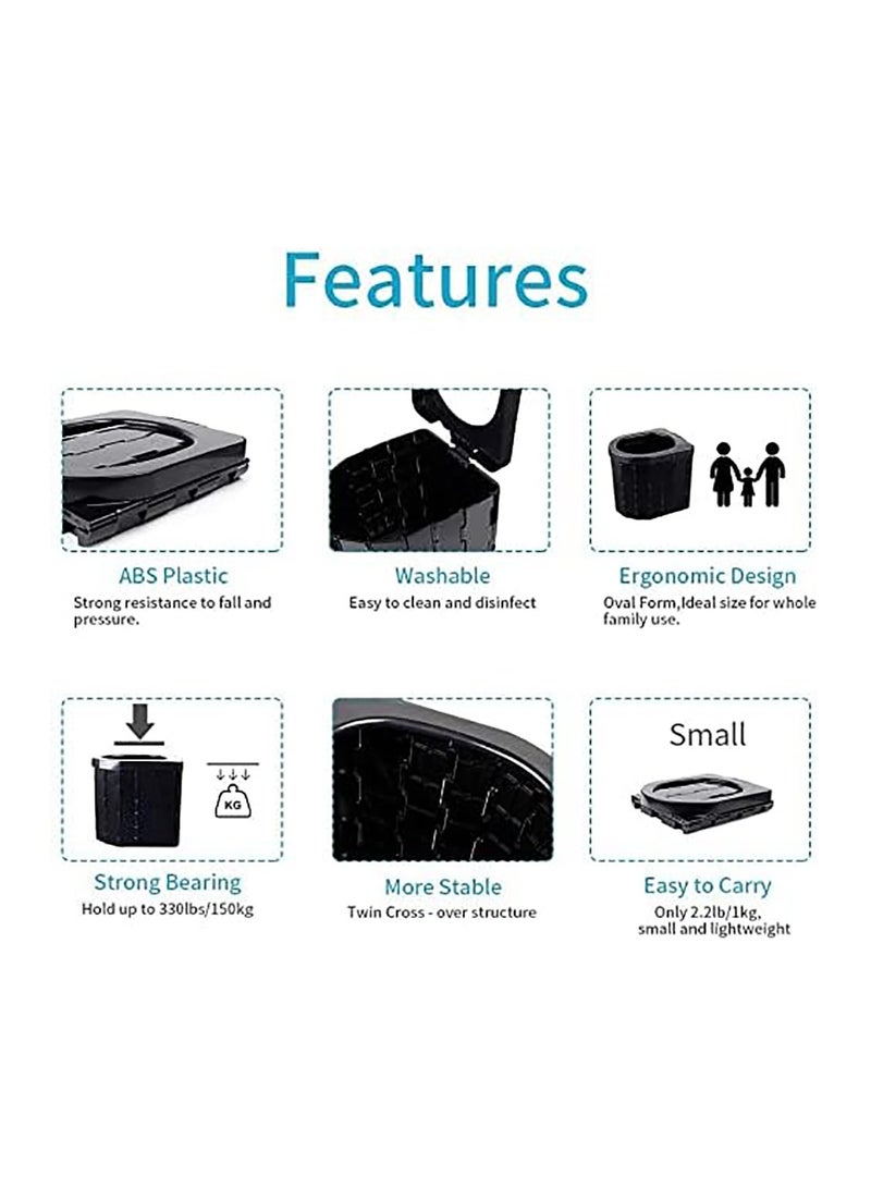 Portable Toilet Camping Toilet Outdoor Toilet Car Toilet Folding Stool Travel Potty Suitable for Camping Hiking Boating Traffic Jam (Black) - Image 3