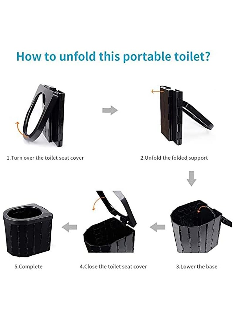 Portable Toilet Camping Toilet Outdoor Toilet Car Toilet Folding Stool Travel Potty Suitable for Camping Hiking Boating Traffic Jam (Black) - Image 5