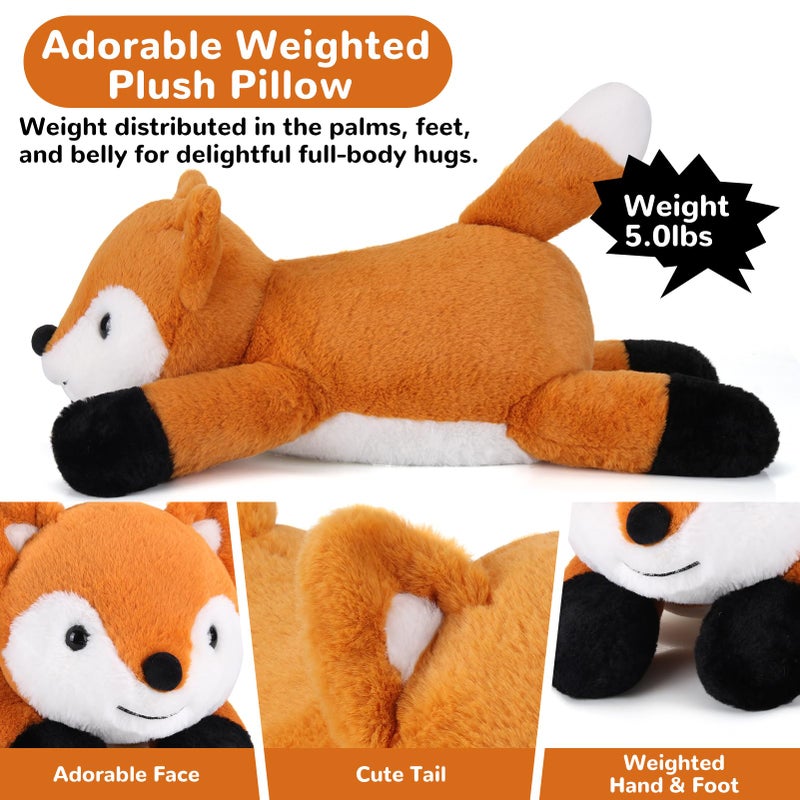 gnomantic Fox Weighted Stuffed Animals - 28 Inch 5.0 Pounds Weighted Plushies Fox - Large Plush Stuffed Animals Pillow - Cute Plush Toys Gifts for Kids & Adults - Image 3