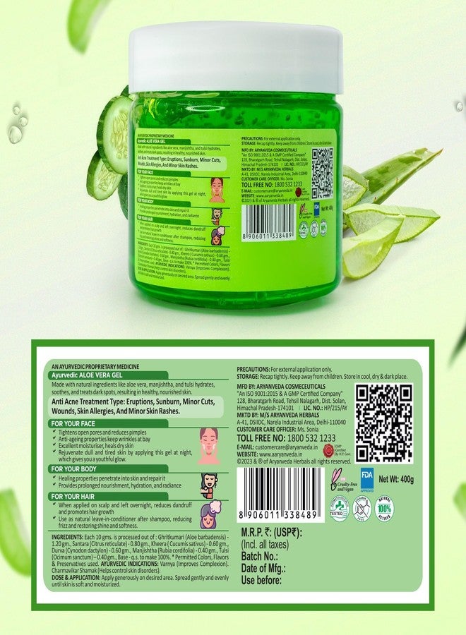 Aryanveda Aloe Vera Gel 400 ml | 100% Pure Natural with Vitamin E | For Face, Skin, Hair Care | Hydrating & Soothing Gel for All Skin Types Pack Of 1 (400) - Image 2
