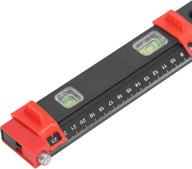 Miter Saw Protractor Metal Angle Measurement Finder Gauge, Cutting Angle Guide Tool with Bubble Level, Engraved Scale for Woodworking, Includes Scribing Needles (Black Red) - Image 5