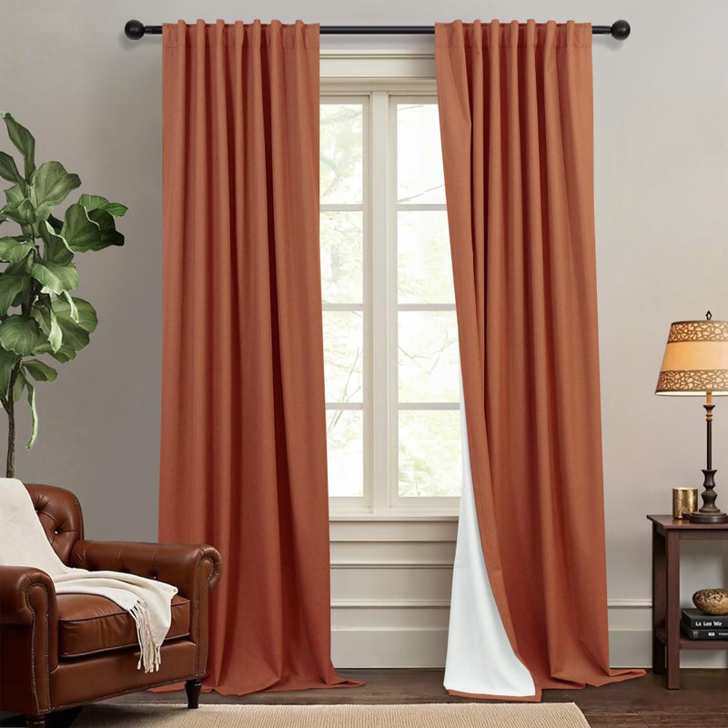 DANCURTON Terracotta Blackout Curtains for Living Room 2 Panel 84 Inches Long Back Tab Pocket Black Out Linen Burnt Orange Rust Drapes for Bedroom Darkening Thermal Insulated Boho Farmhouse Fall Decor 84 Length - Image 3