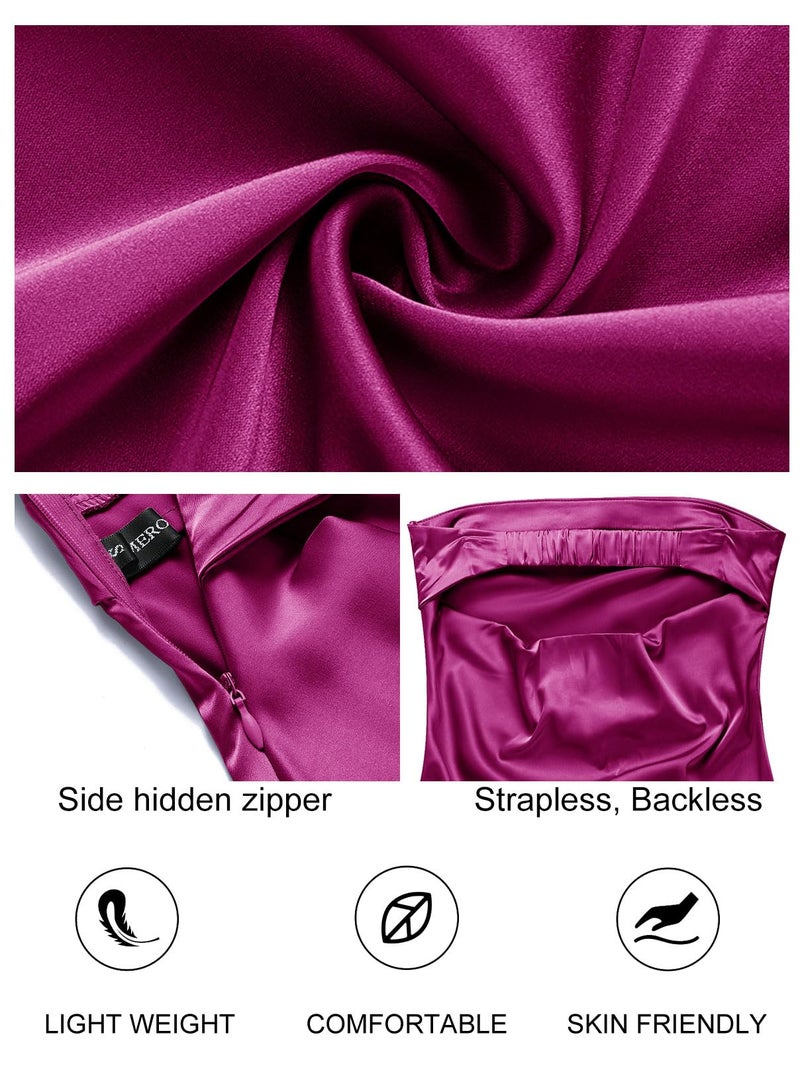 MEROKEETY Women 2024 Summer Strapless Satin Tube Bodycon Backless Wedding Guest Maxi Dress Eggplant Small - Image 5
