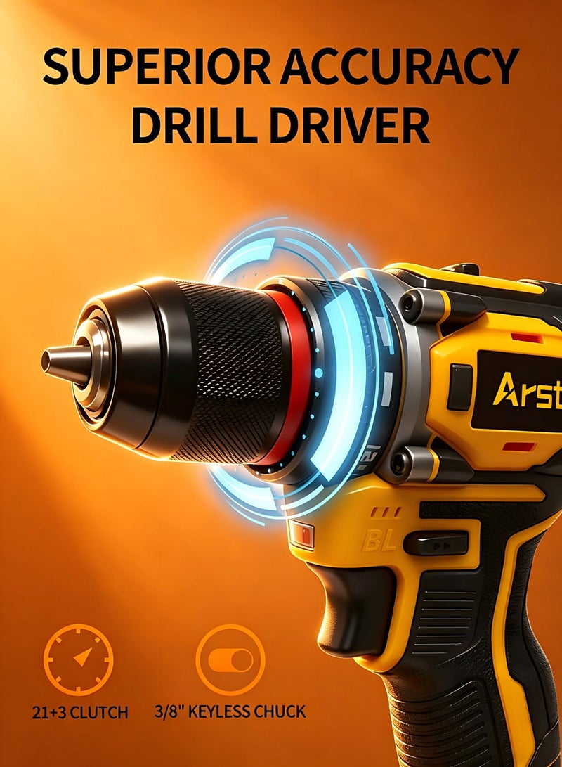Arstheco 16.8V Brushless Cordless Drill Driver, 35N.M Max Torque, 21+3 Clutch, 3/8" Keyless Chuck, 2000mAh Battery, LED Light, All-Copper Motor, Paper Box Packaging - Image 3