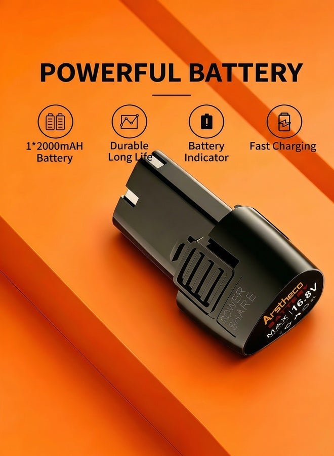 Arstheco 16.8V Brushless Cordless Drill Driver, 35N.M Max Torque, 21+3 Clutch, 3/8" Keyless Chuck, 2000mAh Battery, LED Light, All-Copper Motor, Paper Box Packaging - Image 5