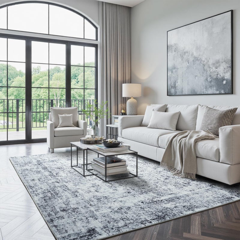 HOMORE Machine Washable Rug 6x9 Grey Rug for Living Room, Modern Neutral Rugs for Bedroom Non Slip Carpet for Kids Nursery Room, Gray Area Rugs for Dining Room Kitchen Dorm - Image 1
