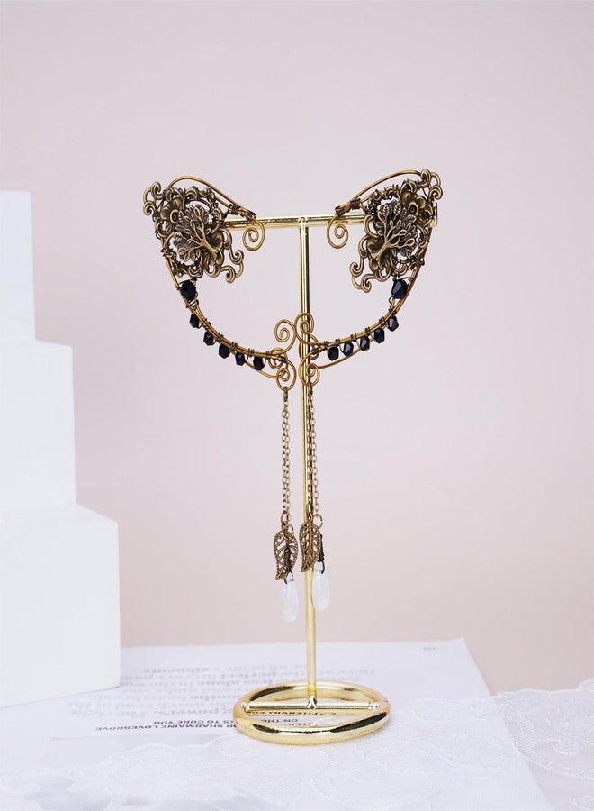 FRESHME Renaissance Fairy Elf Ear Cuffs - Handmade Vintage Bronze Tree Elf Earrings with Black Crystal Non Piercing Metal Ear Clip Elven Ear Wraps for Women Christmas Halloween Renfaire Party Accessories - Image 4