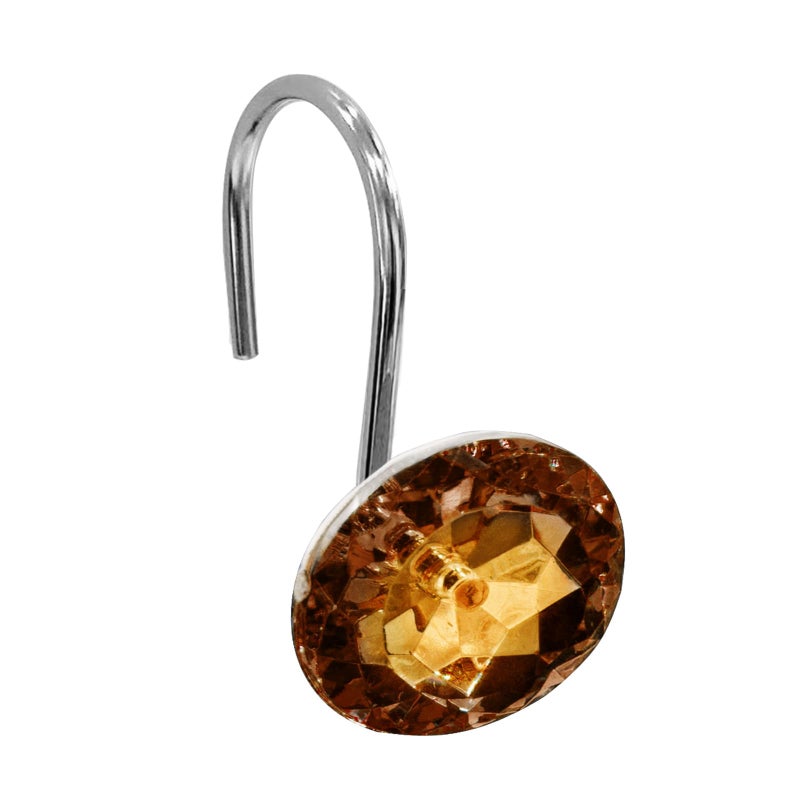 Gibelle Shower Curtain Hooks, Diamond Shaped Shower Curtain Rings Hooks for Bathroom Curtains Rod, Acrylic Decorative Rhinestones Bling Rolling Bathroom Accessories Set of 12, Brown - Image 1