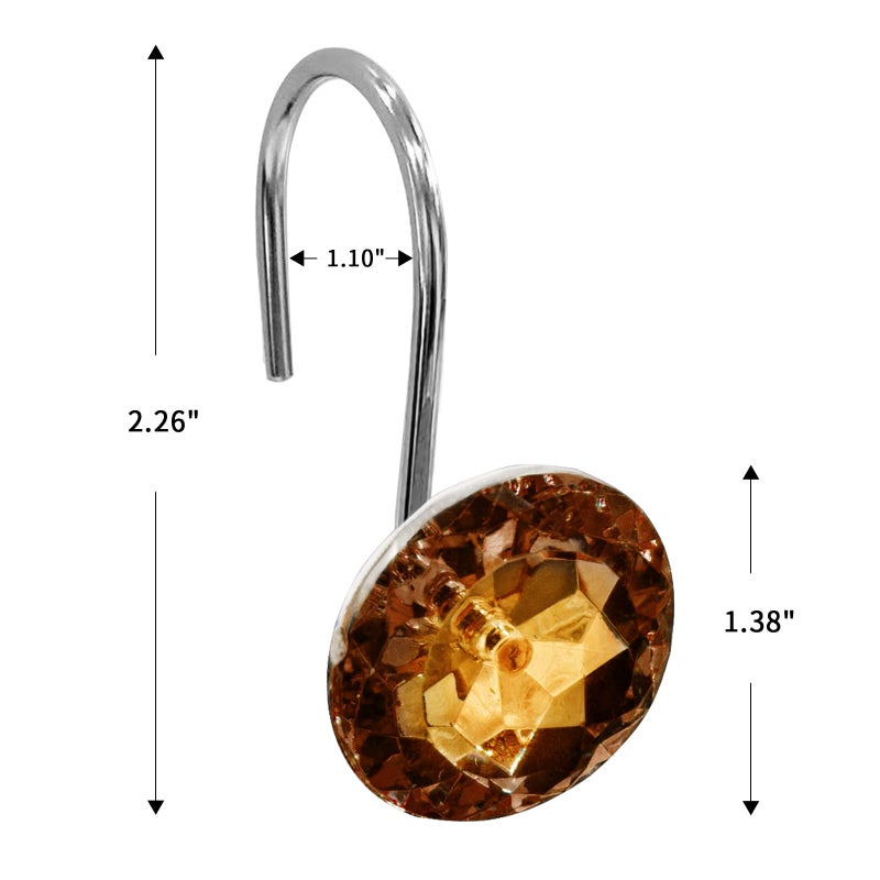 Gibelle Shower Curtain Hooks, Diamond Shaped Shower Curtain Rings Hooks for Bathroom Curtains Rod, Acrylic Decorative Rhinestones Bling Rolling Bathroom Accessories Set of 12, Brown - Image 5