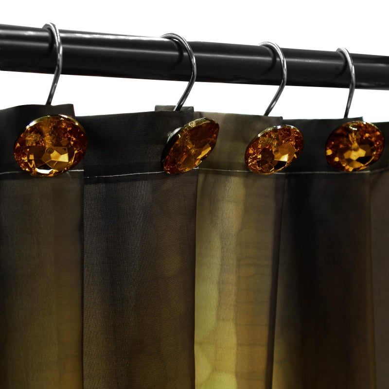 Gibelle Shower Curtain Hooks, Diamond Shaped Shower Curtain Rings Hooks for Bathroom Curtains Rod, Acrylic Decorative Rhinestones Bling Rolling Bathroom Accessories Set of 12, Brown - Image 3