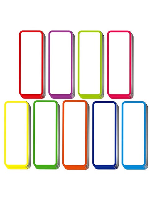 54pcs Magnetic Dry Erase Labels, Reusable Name Tags Magnets for Students Classroom, 9 Color Magnetic Name Plate for Whiteboard Refrigerator Shelving School Bus 3.2"x1.2" Each-Color Border