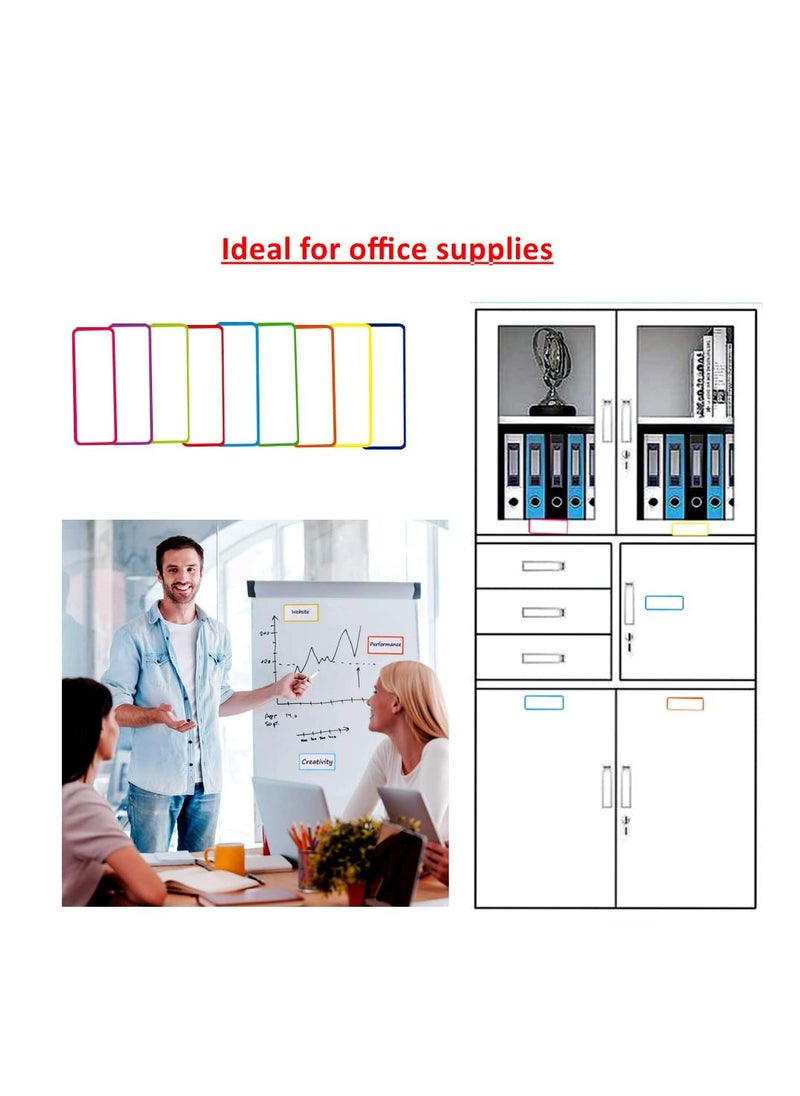 54pcs Magnetic Dry Erase Labels, Reusable Name Tags Magnets for Students Classroom, 9 Color Magnetic Name Plate for Whiteboard Refrigerator Shelving School Bus 3.2"x1.2" Each-Color Border