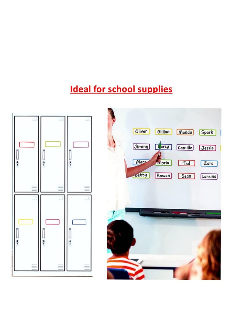54pcs Magnetic Dry Erase Labels, Reusable Name Tags Magnets for Students Classroom, 9 Color Magnetic Name Plate for Whiteboard Refrigerator Shelving School Bus 3.2"x1.2" Each-Color Border