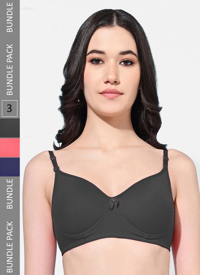 FIMS Pack Of 3 Full Coverage Lightly Padded Everyday Bras With All Day Comfort - Image 1