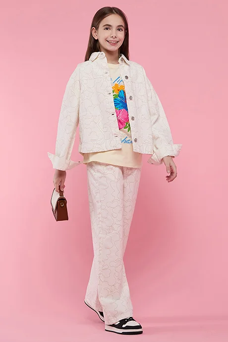 R&B Printed Wide Leg Pants with Button Closure