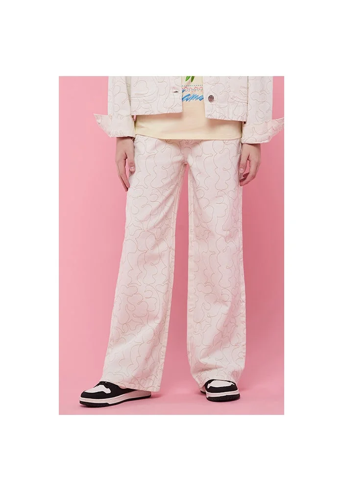 R&b Printed Wide Leg Pants with Button Closure
