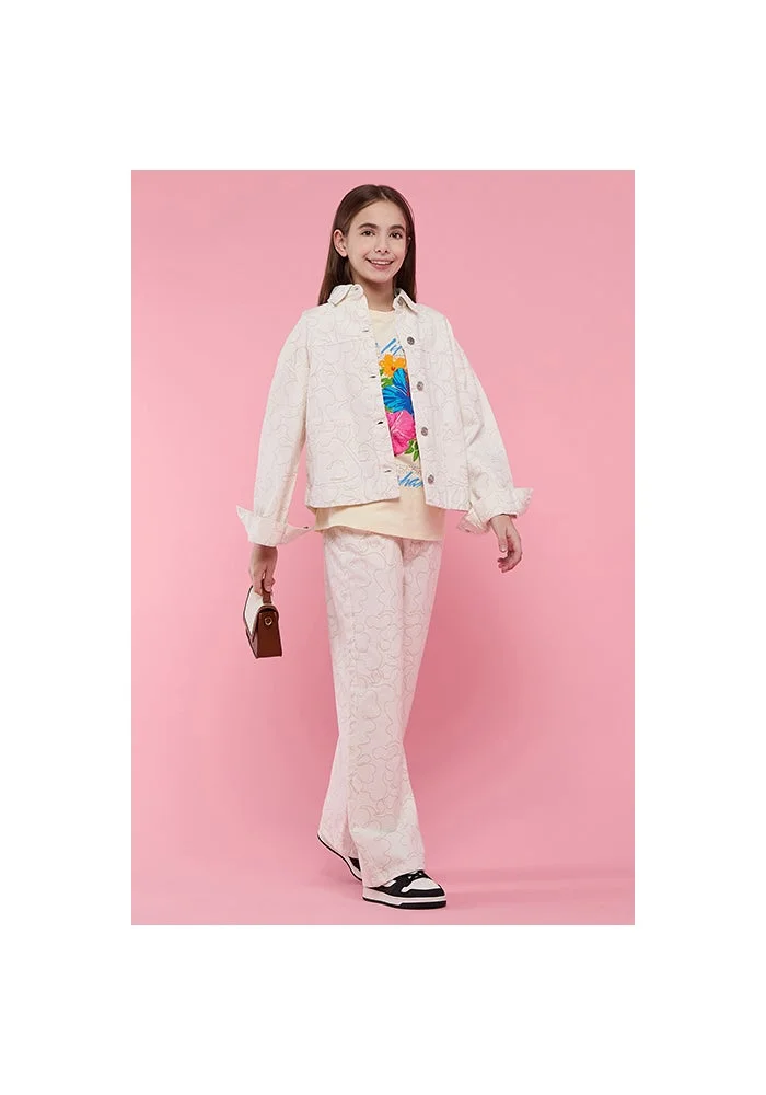 R&b Printed Wide Leg Pants with Button Closure
