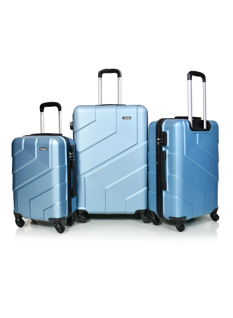 WAVES Hard-Side Luggage Set for Unisex Lightweight 4 Double Wheeled Suitcase with Built-In Type Lock (Set of 3 Pcs,Light Blue) - Image 1