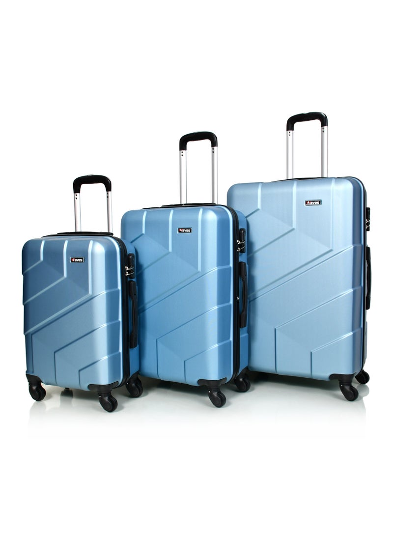 WAVES Hard-Side Luggage Set for Unisex Lightweight 4 Double Wheeled Suitcase with Built-In Type Lock (Set of 3 Pcs,Light Blue) - Image 2