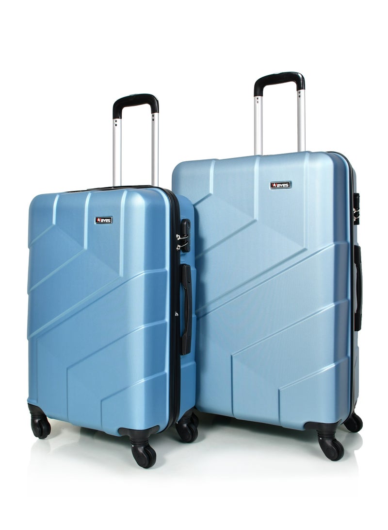 WAVES Hard-Side Luggage Set for Unisex Lightweight 4 Double Wheeled Suitcase with Built-In Type Lock (Set of 3 Pcs,Light Blue) - Image 3