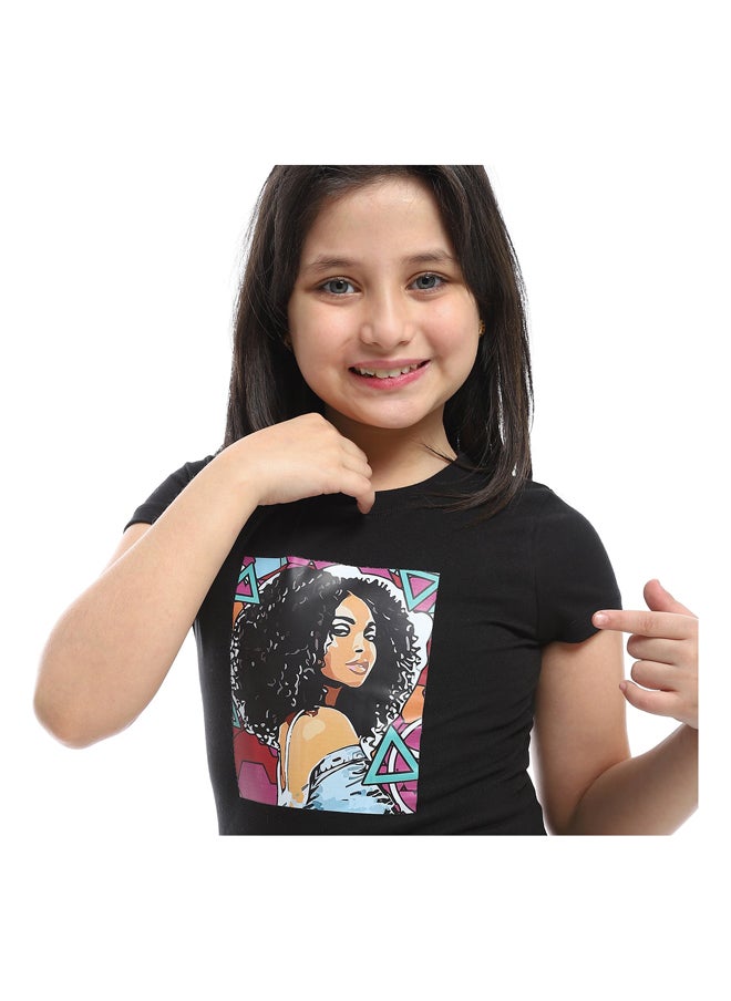 Andora - Printed Black Girls Tees_Black - Image 1
