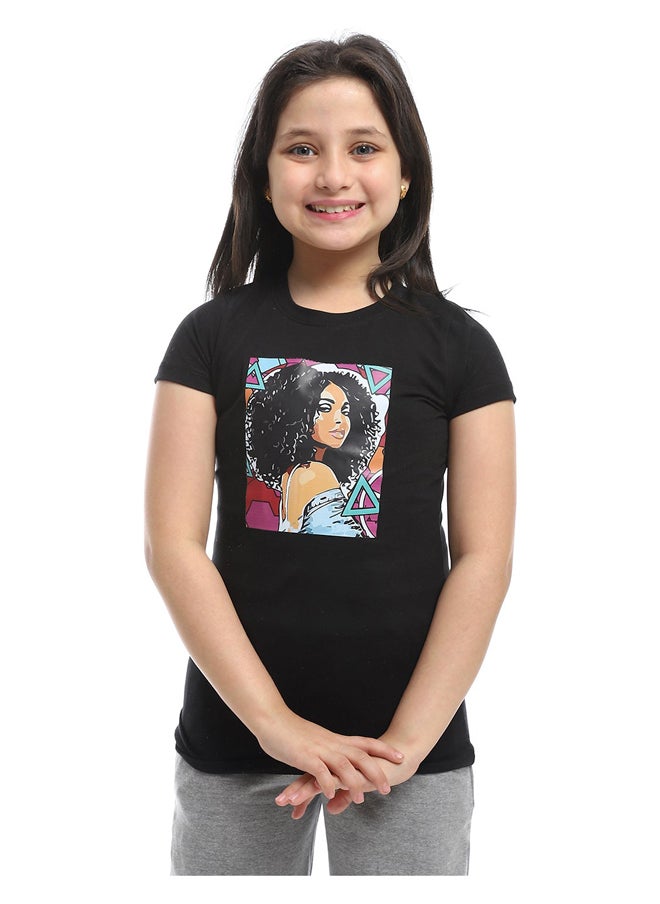 Andora - Printed Black Girls Tees_Black - Image 1