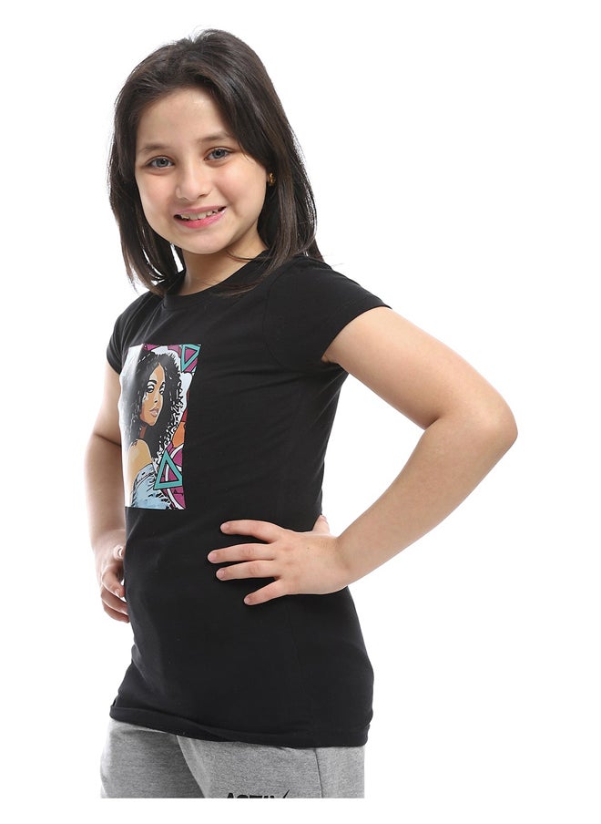 Andora - Printed Black Girls Tees_Black - Image 1