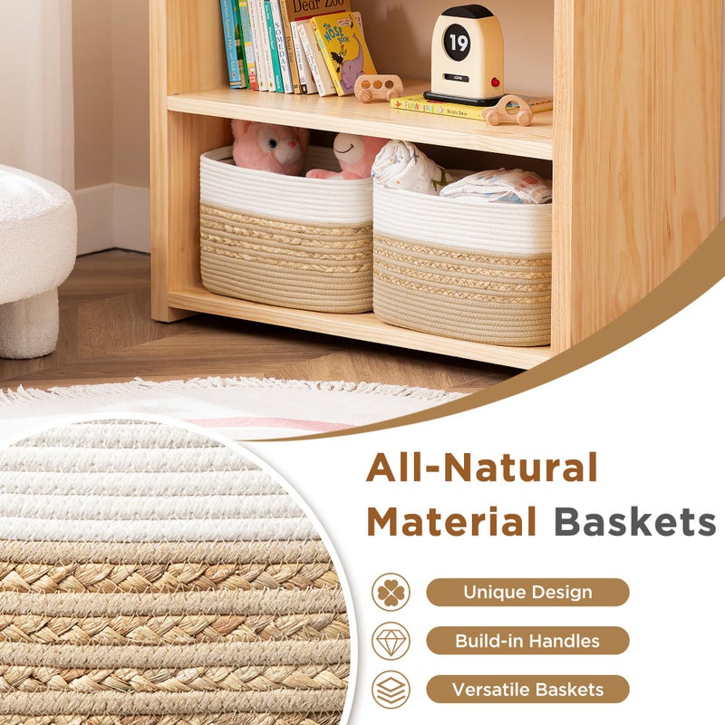 UBBCARE 4 Pack Baskets for Organizing, Woven Storage Baskets for Toys and Towel, Rectangle Cotton Rope Basket with Handles, 14''L x 8''W x9''H, Brown - Image 5