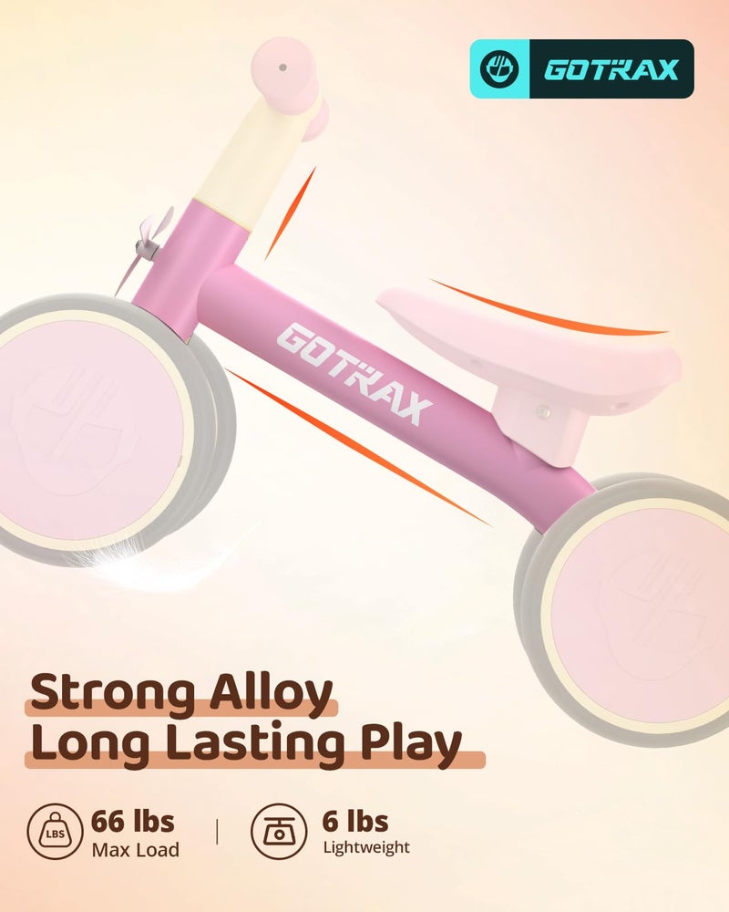 Gotrax Baby Balance Bike 1-2 Years, 7" Front & Rear Silent Wheels, Sturdy Steel Frame 66 lbs Load, Quick 2-Min Assembly, CPC Certified, Comfortable Soft Seat, Toddler Birthday Gift for Boys&Girls Pink - Image 2