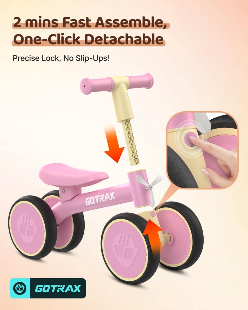 Gotrax Baby Balance Bike 1-2 Years, 7" Front & Rear Silent Wheels, Sturdy Steel Frame 66 lbs Load, Quick 2-Min Assembly, CPC Certified, Comfortable Soft Seat, Toddler Birthday Gift for Boys&Girls Pink - Image 5