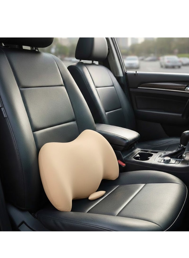 SPIDER Lumbar Support Pillow for Car & Office Chair, Ergonomic Memory Foam Backrest Cushion, Lower Back Pain Relief, Posture Corrector Seat Back Support with Non-Slip Base – Beige - Image 1