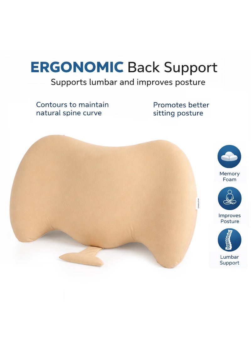 SPIDER Lumbar Support Pillow for Car & Office Chair, Ergonomic Memory Foam Backrest Cushion, Lower Back Pain Relief, Posture Corrector Seat Back Support with Non-Slip Base – Beige - Image 5
