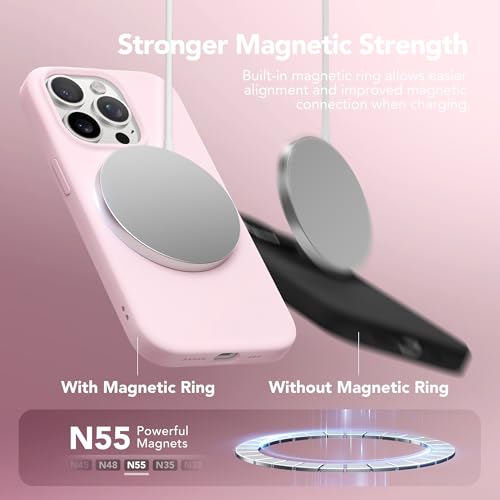 GONEZ Magnetic for iPhone 15 Pro Case, [Compatible with MagSafe] Anti-Scratch Microfiber Lining & Screen Protector, Shockproof Slim Phone Silicone Cover 6.1 inch, Chalk Pink - Image 2