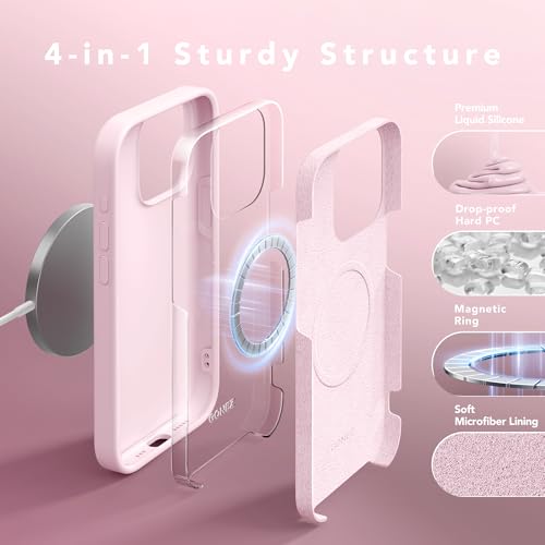 GONEZ Magnetic for iPhone 15 Pro Case, [Compatible with MagSafe] Anti-Scratch Microfiber Lining & Screen Protector, Shockproof Slim Phone Silicone Cover 6.1 inch, Chalk Pink - Image 5