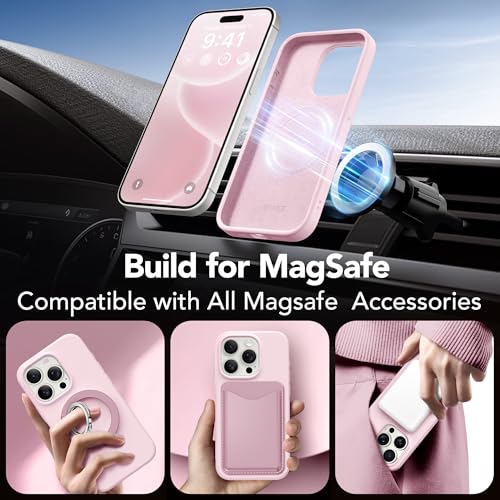 GONEZ Magnetic for iPhone 15 Pro Case, [Compatible with MagSafe] Anti-Scratch Microfiber Lining & Screen Protector, Shockproof Slim Phone Silicone Cover 6.1 inch, Chalk Pink - Image 3