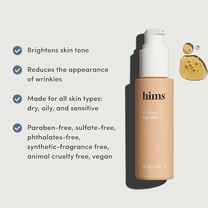 HIMS & HERS hims Vitamin C Serum for Men - Brightens, Evens Skin Tone, Reduces Wrinkles - Highly Concentrated Anti-Aging Vitamin C Face Serum for Men - 1 fl oz - Image 4