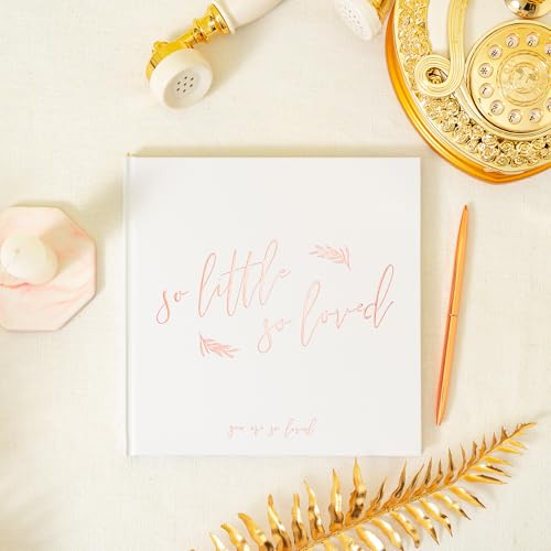 Calculs Baby Shower Picture Book Polaroid 'so little so loved' Party Guest Book Babies Scrapbook, White Cover, Rose Gold Foil Stamping, Blank White Pages - Image 3