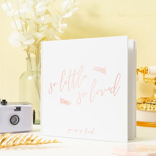 Calculs Baby Shower Picture Book Polaroid 'so little so loved' Party Guest Book Babies Scrapbook, White Cover, Rose Gold Foil Stamping, Blank White Pages - Image 4