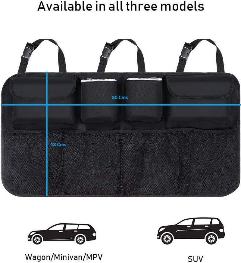 WapaW Car Back Seat Organizer with Multiple Pockets for Travel | Waterproof Multipurpose Trunk & Boot Storage Organizer for Mobile, Bottle, Tissue & Kids Accessories | Universal Fit | 80 × 48 cm - Image 5