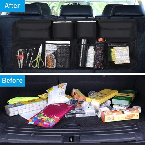 WapaW Car Back Seat Organizer with Multiple Pockets for Travel | Waterproof Multipurpose Trunk & Boot Storage Organizer for Mobile, Bottle, Tissue & Kids Accessories | Universal Fit | 80 × 48 cm - Image 2