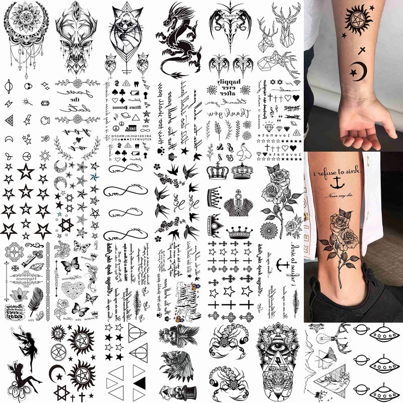 COKTAK 64 Sheets Variety Tiny Waterproof Temporary Tattoos For Men Women, Moon Star Butterfly Birds Planets Fake Tattoos For Kids Adults, Arm Neck Face Letters Temp Tattoo Temporary Tatoos Sticker Set - Image 3