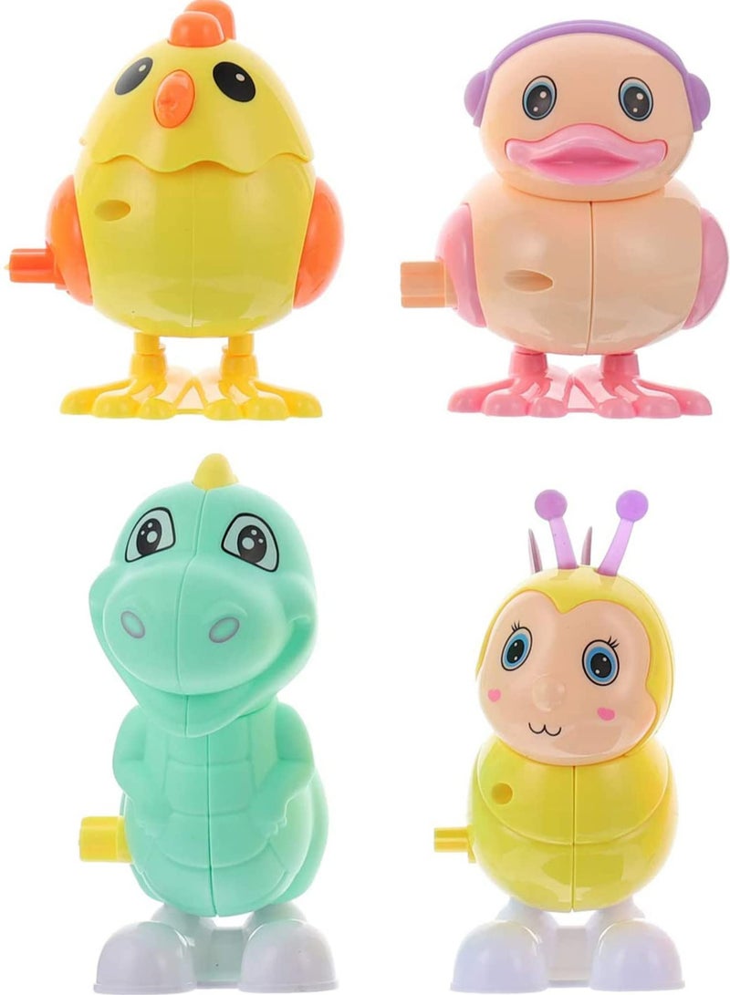 Animal Wind Up Toys Chick Duck Bee Dinosaur Clockwork Toys Farm Animal Figurine Figure Statue for Toddlers Kids Carnival Birthday Party Favors (Random Color) 4pcs  - Image 1