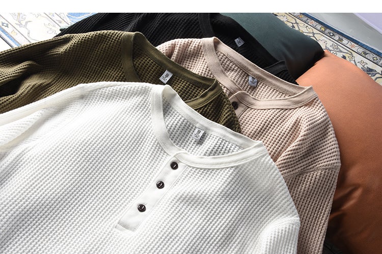 Euro-American Van! Export Men'S Henry Collar Top Cut Label Breathable High Street Fashion Long Sleeve T-Shirt - Image 4